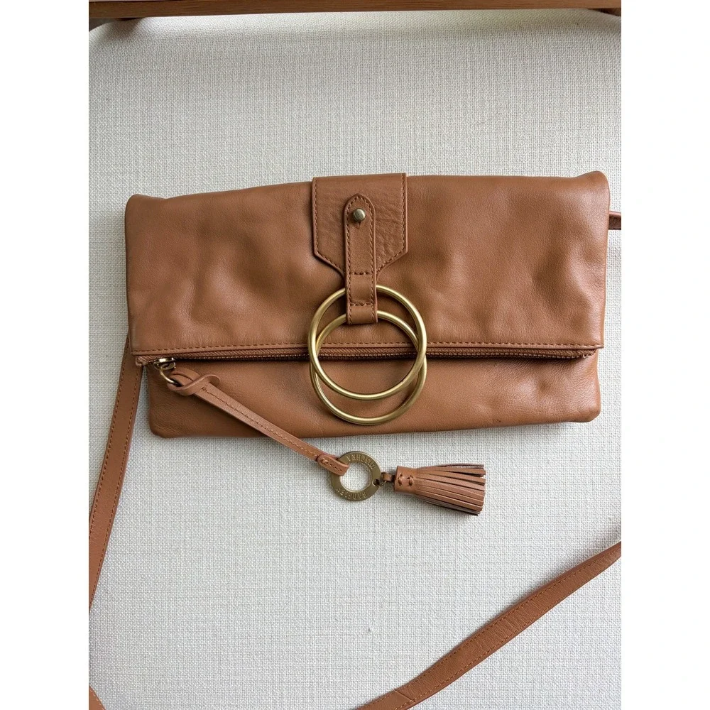 Badgley Mishka Campaign‎ Foldover Clutch Cognac Leather Convertible EUC
